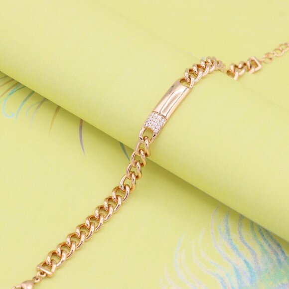 "Elegant Rose Gold Bracelet with Polished Bar & CZ Accent, XPBL0946 - Picture 4 of 12